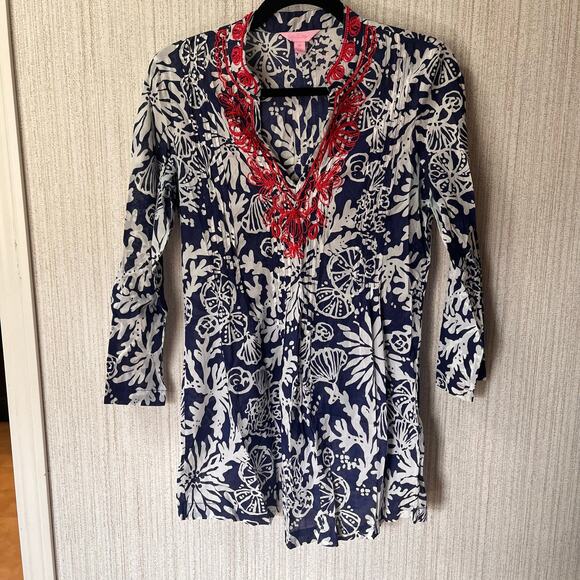 Lilly Pulitzer Blue And White‎ Sarasota Beaded Tunic Size XS - Picture 1 of 11